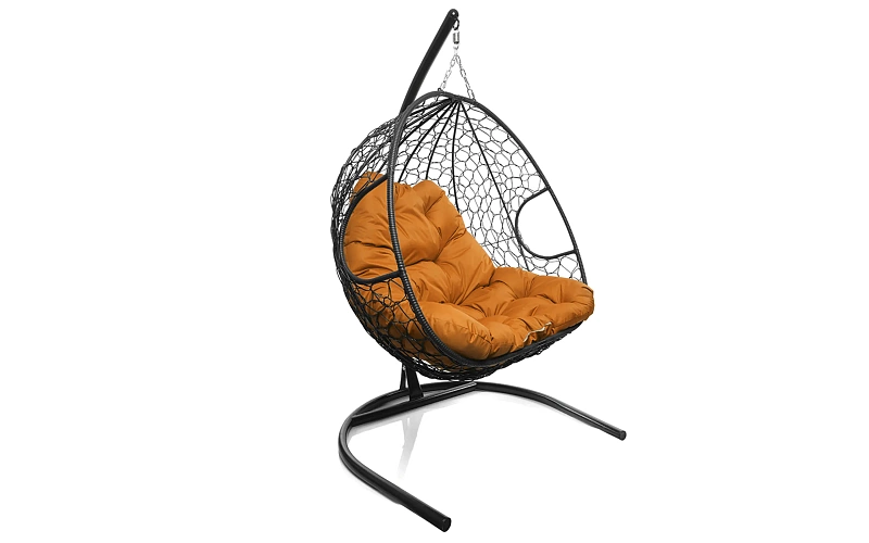 Кресло-кокон черный 2х-местный (оранжевая подушка)
