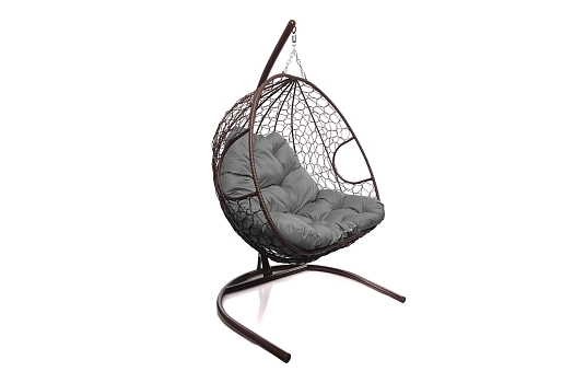 Кресло-кокон коричневый 2х-местный (серая подушка)