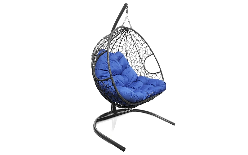 Кресло-кокон серый 2х-местный (синяя подушка)