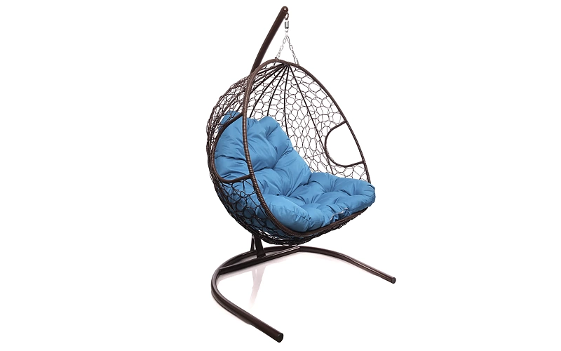 Кресло-кокон коричневый 2х-местный (голубая подушка)