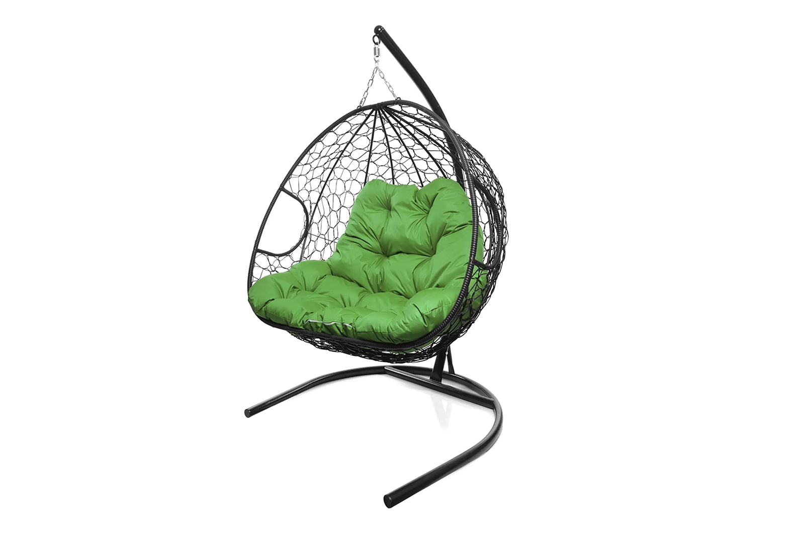 Кресло-кокон черный 2х-местный (зеленая подушка)