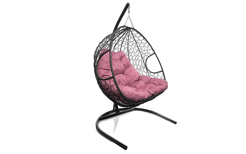 Кресло-кокон черный 2х-местный (розовая подушка)