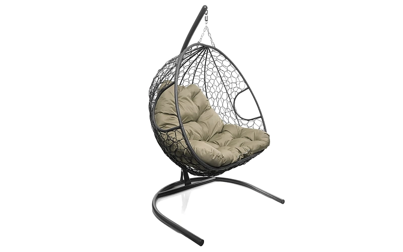 Кресло-кокон серый 2х-местный (бежевая подушка)