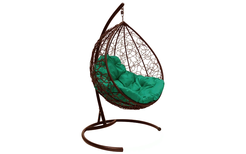 КАПЛЯ кресло-кокон коричневый (зеленая подушка)
