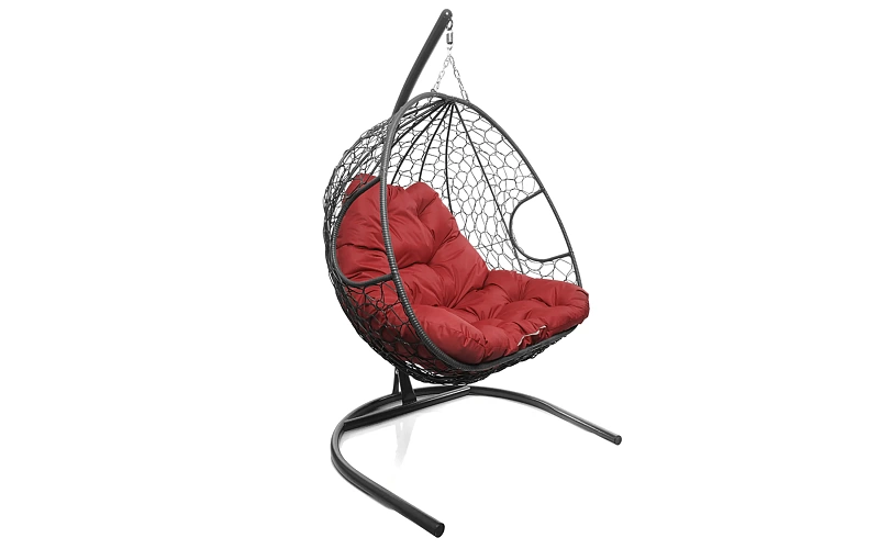Кресло-кокон серый 2х-местный (красная подушка)
