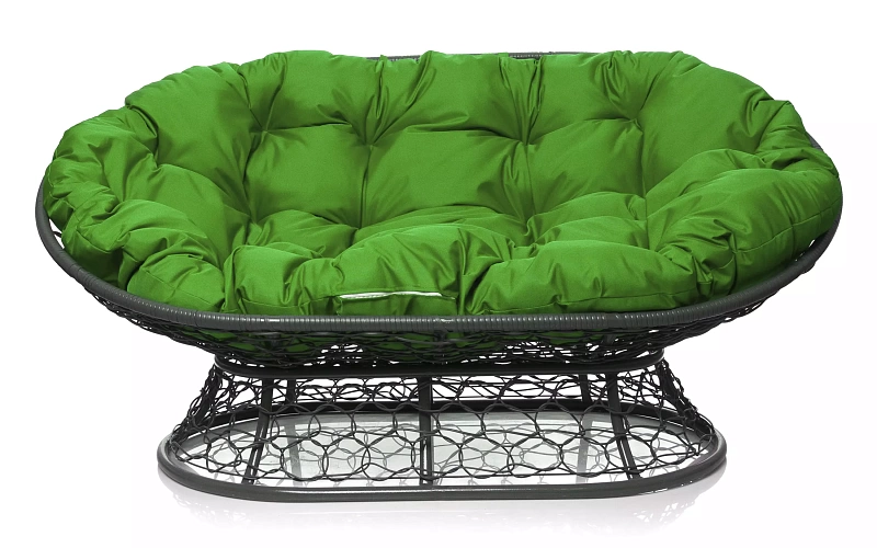 Мамасан кресло серое 2х-местное (зеленая подушка)
