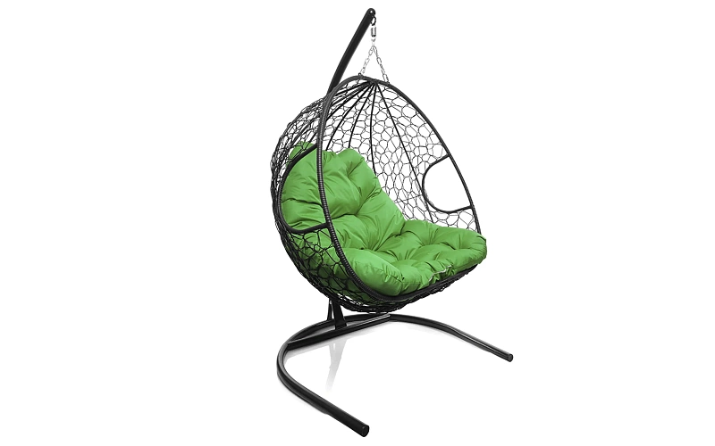Кресло-кокон черный 2х-местный (зеленая подушка)