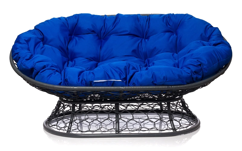 Мамасан кресло серое 2х-местное (синяя подушка)
