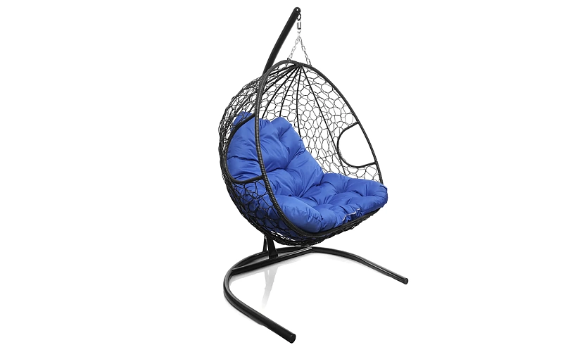 Кресло-кокон черный 2х-местный (синяя подушка)
