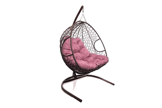 Кресло-кокон коричневый 2х-местный (розовая подушка)