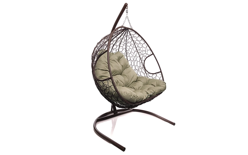 Кресло-кокон коричневый 2х-местный (бежевая подушка)