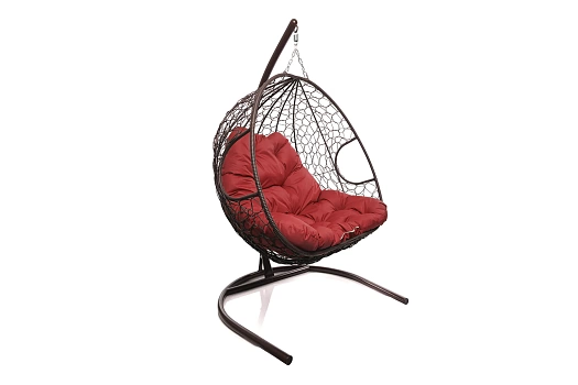 Кресло-кокон коричневый 2х-местный (красная подушка)