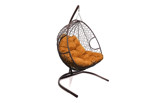 Кресло-кокон коричневый 2х-местный (оранжевая подушка)