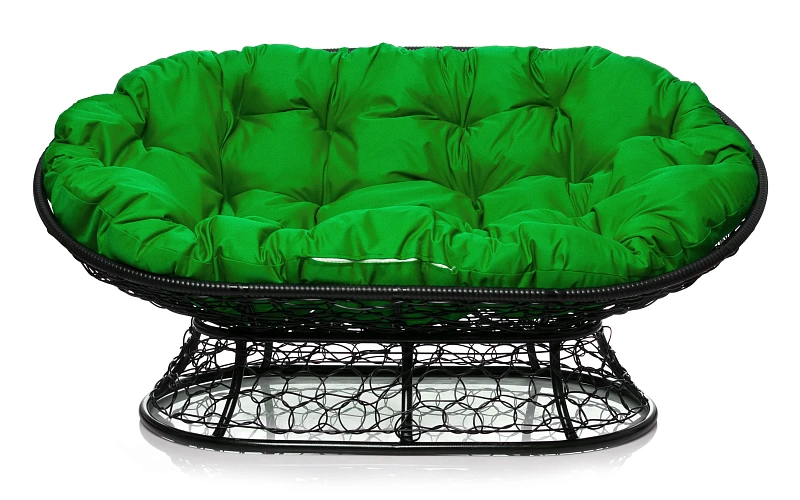 Мамасан кресло черное 2х-местное (зеленая подушка)
