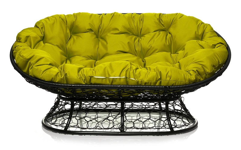 Мамасан кресло черное 2х-местное (желтая подушка)